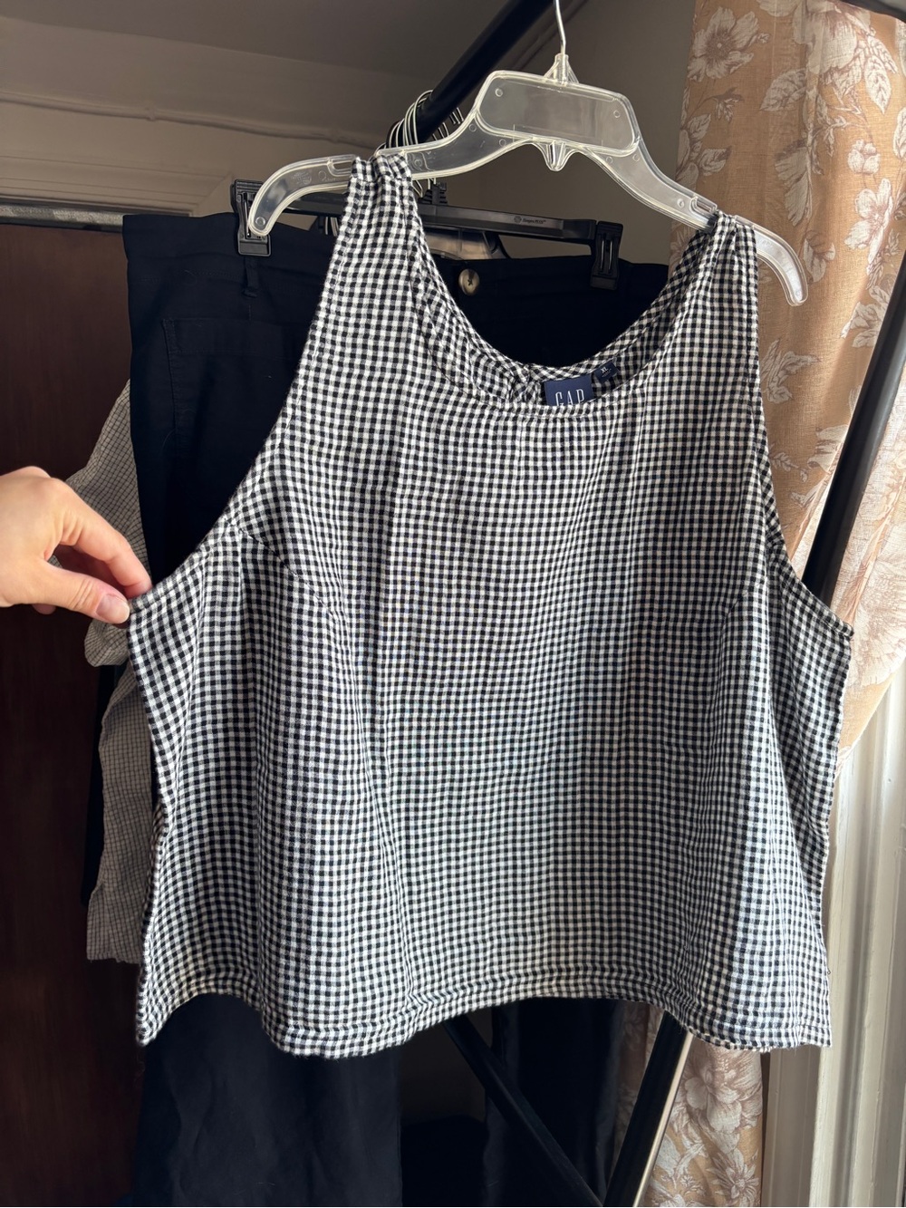 NWOT GAP Cotton Gauze Racer Crop Shell Tank Top in XL | Gingham Black & White